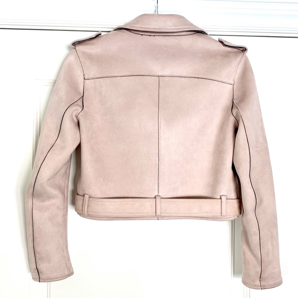 Zara Faux Suede Blush Pink Moto Jacket - Size M - Picture 9 of 9